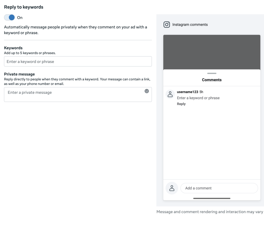 setup reply to keywords