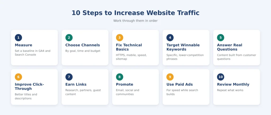 Steps to take to increase website traffic